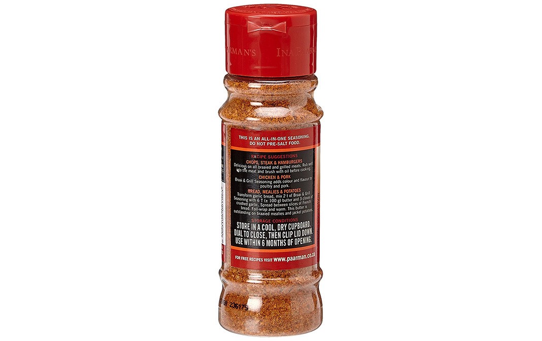 Ina Paarman's Braai & Grill Seasoning   Plastic Bottle  200 millilitre